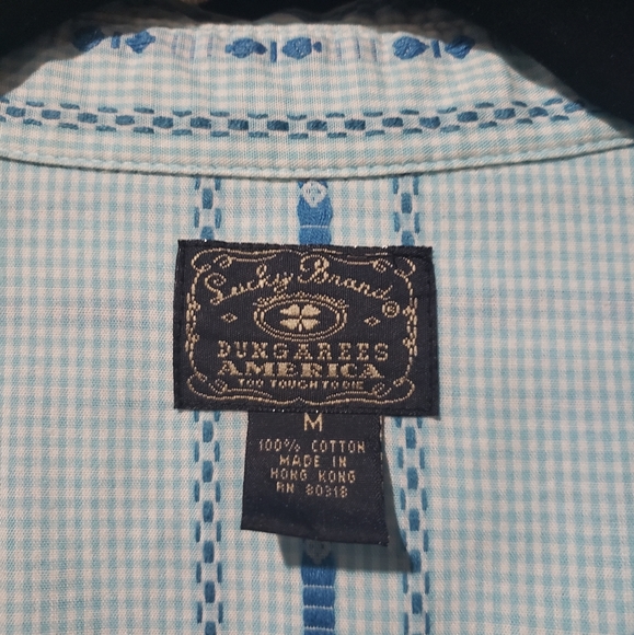 Lucky Brand Size M Snap Front Western Top Blue Embroidered - Picture 9 of 9